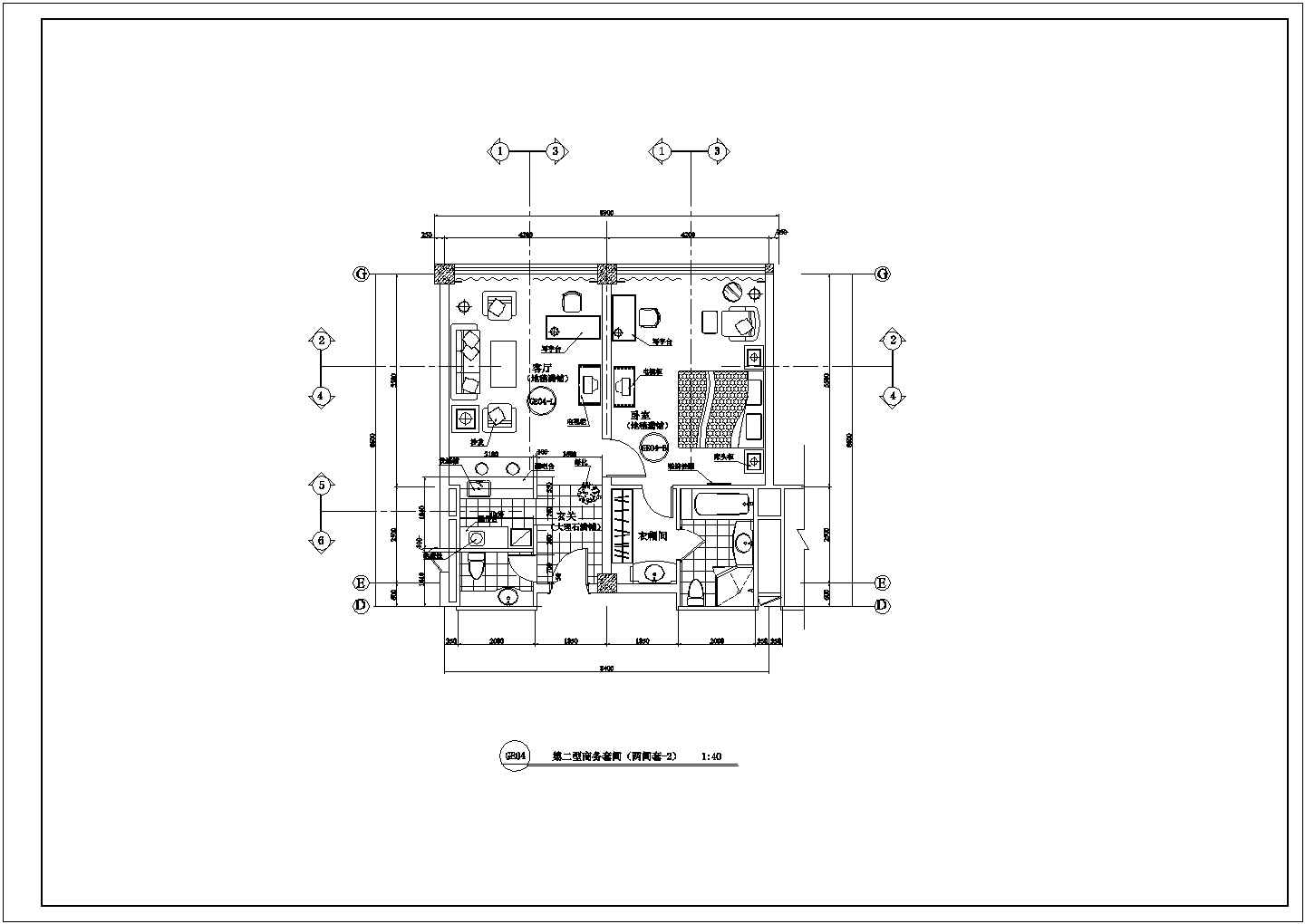 某三星级高档商务酒店不同标准客房平面设计CAD图纸