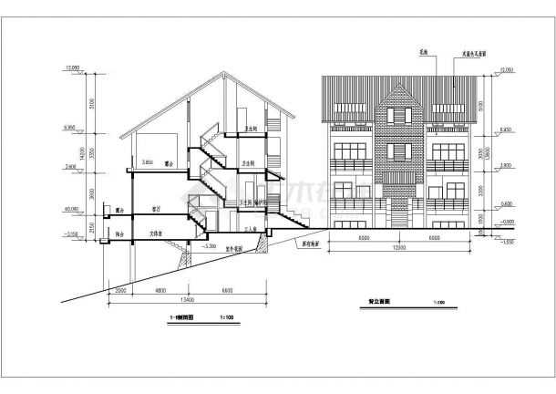 某市3层大型双拼型别墅建筑设计图纸-图二