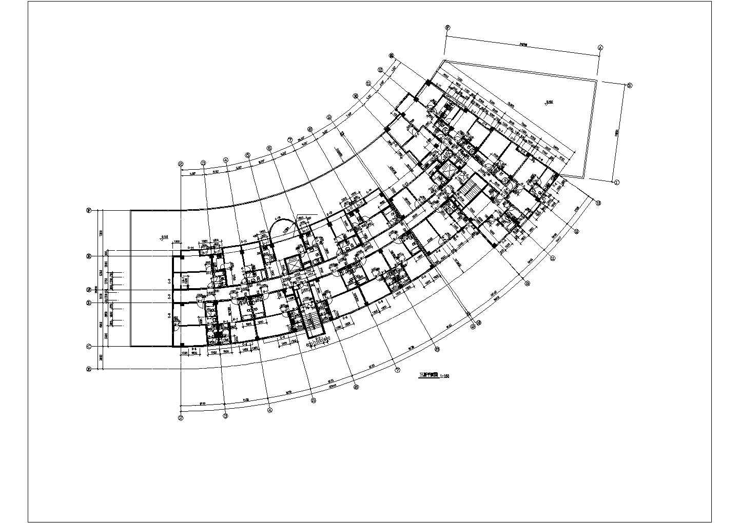 2万平米左右15层框架结构商住楼建筑设计CAD图纸（1-2层商用）