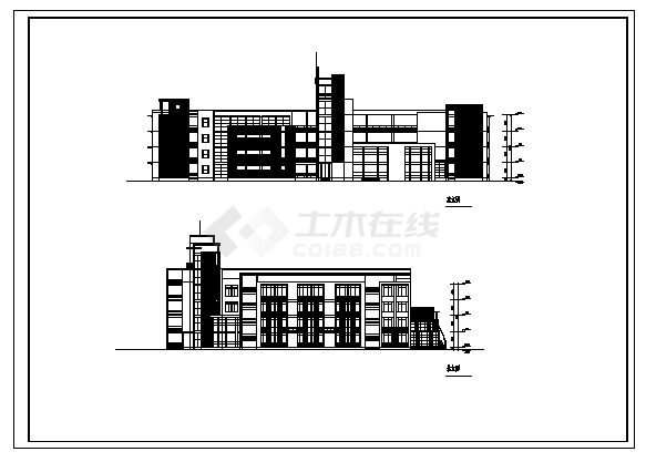 四层现代小学教学楼建筑设计cad图，共六张-图二