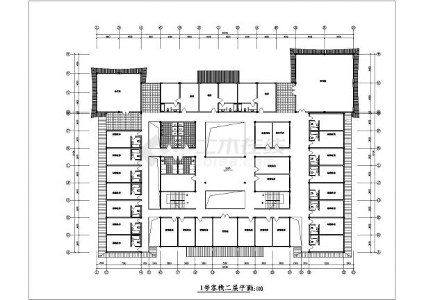 5870平米3层混合结构商务酒店全套建筑设计CAD图纸-图一