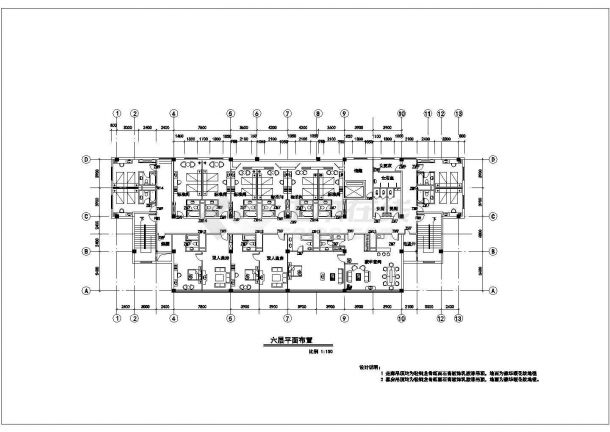 常州市某临街6层高档商务宾馆内部平面装修设计CAD图纸-图二