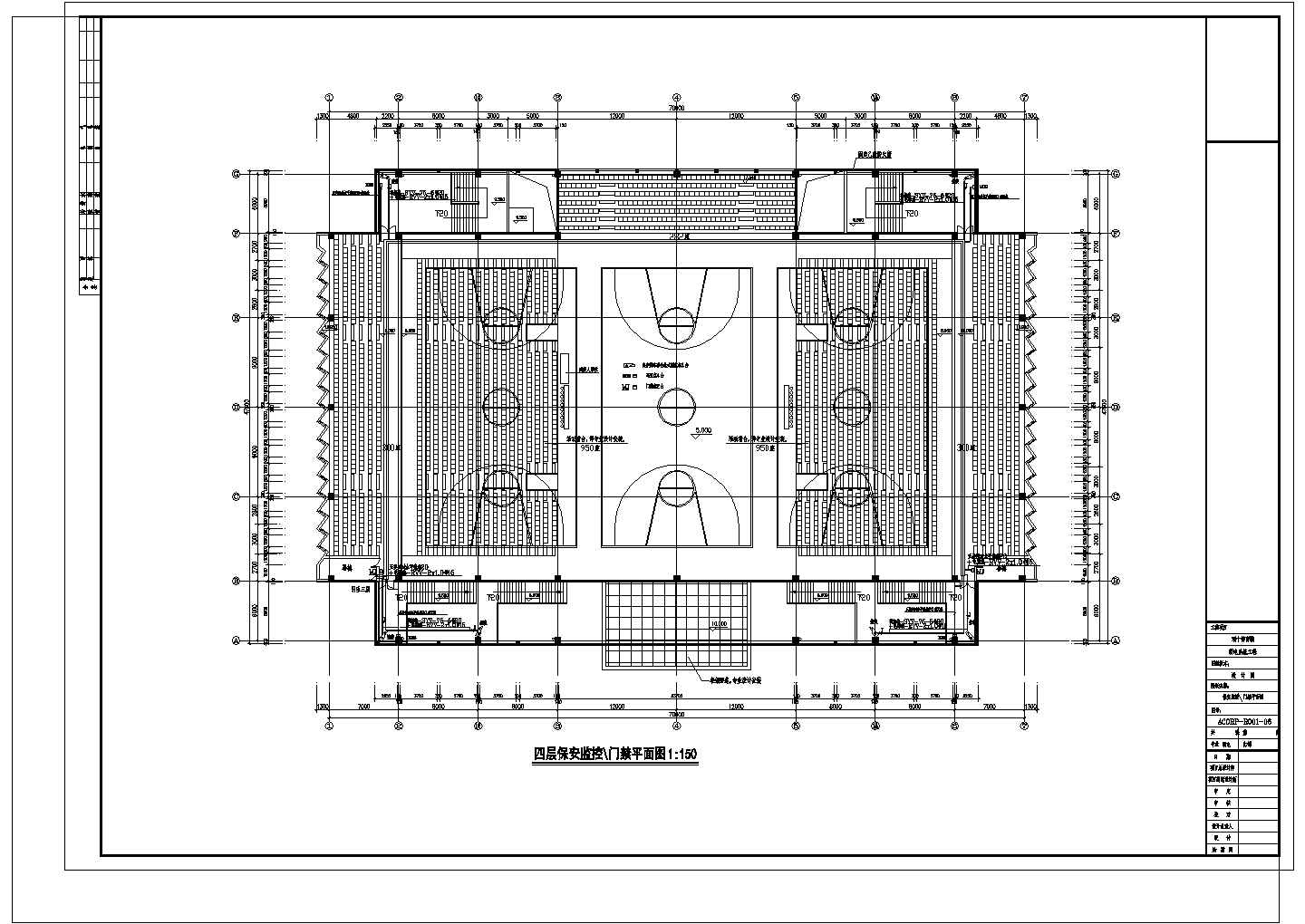 体育馆框架四层弱电图cad剖面图