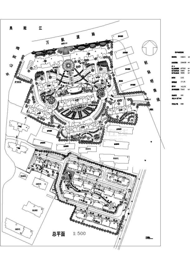 用地29500平米住宅总户数832户小区规划总平面CAD图-图一