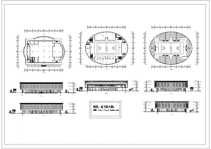 二层夹层体育馆建筑施工cad图，共八张_图1