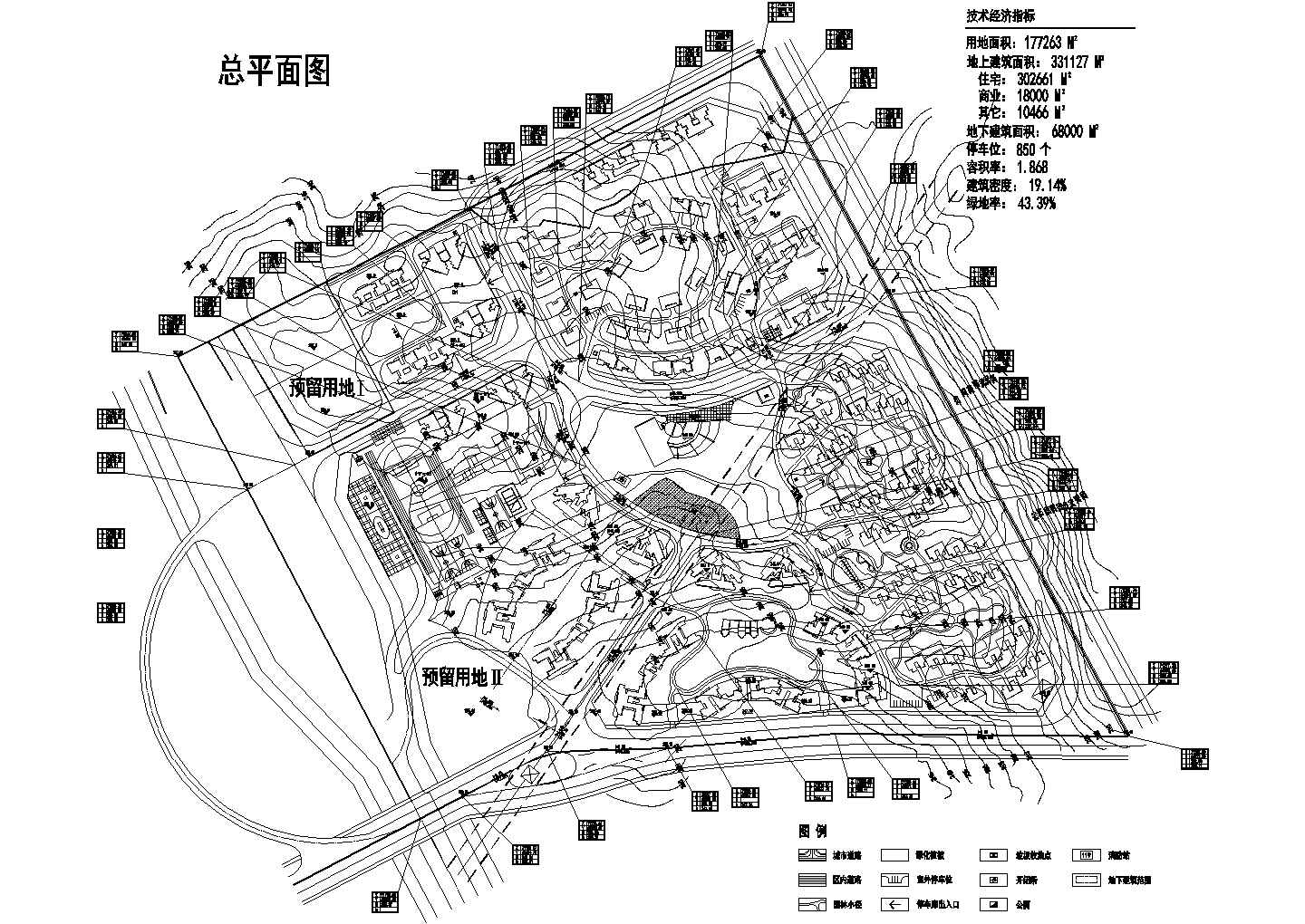 用地177263平米花园小区规划设计调整方案总平面CAD图