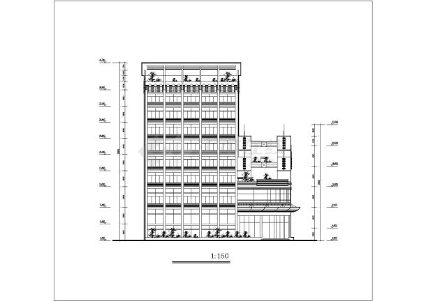 8000平米9层框架结构商务酒店全套建筑设计CAD图纸-图一