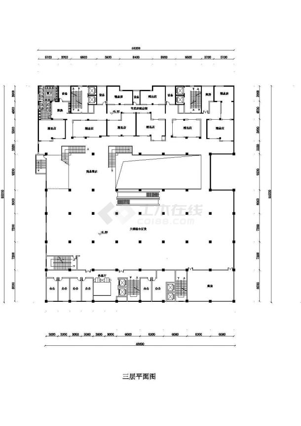 长沙市某商业街4层框架结构百货超市平面布置设计CAD图纸（含地下1层）-图二