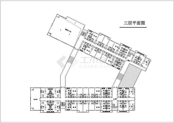 南京玄武南路4层框架结构商务酒店平面布置设计CAD图纸-图二