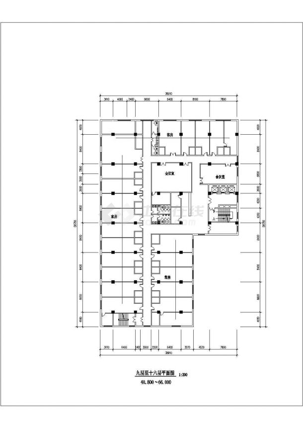 长春市某商业街17层框架结构商业办公综合楼平面设计CAD图纸-图二