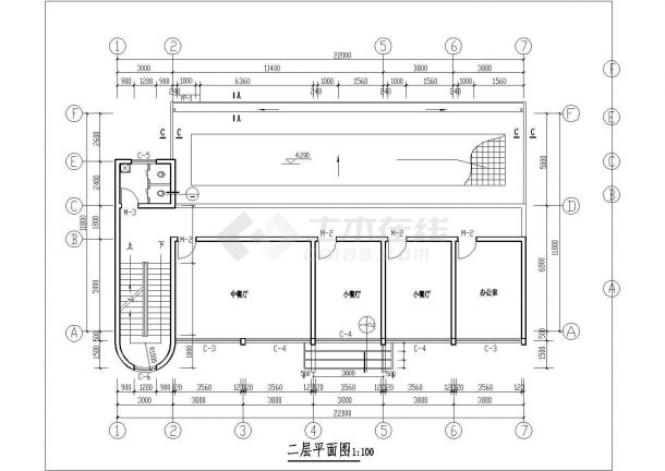 某现代化工厂800平米2层砖混结构职工食堂建筑设计CAD图纸-图二