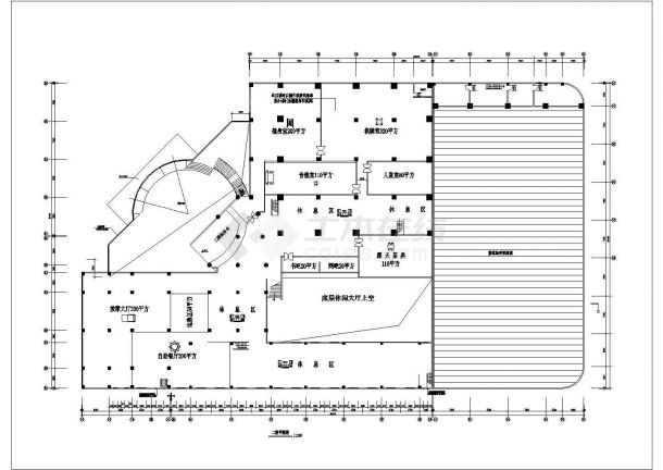 某商业街1400平米2层休闲浴场平面布置设计CAD图纸-图一