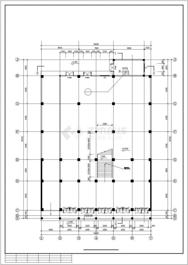 6100平米7层框架结构商业办公楼建筑设计CAD图纸（1-2层商场）-图二