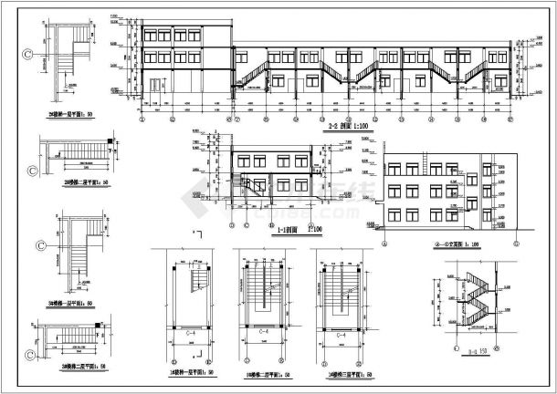 贵阳市某商业街1900平米2+1层框架结构商业综合楼建筑设计CAD图纸-图一