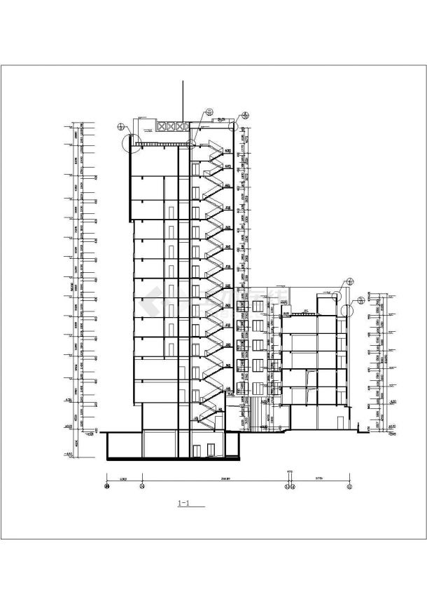 1.7万平米14层框架剪力墙结构商务酒店建筑设计CAD图纸（含夹层）-图一