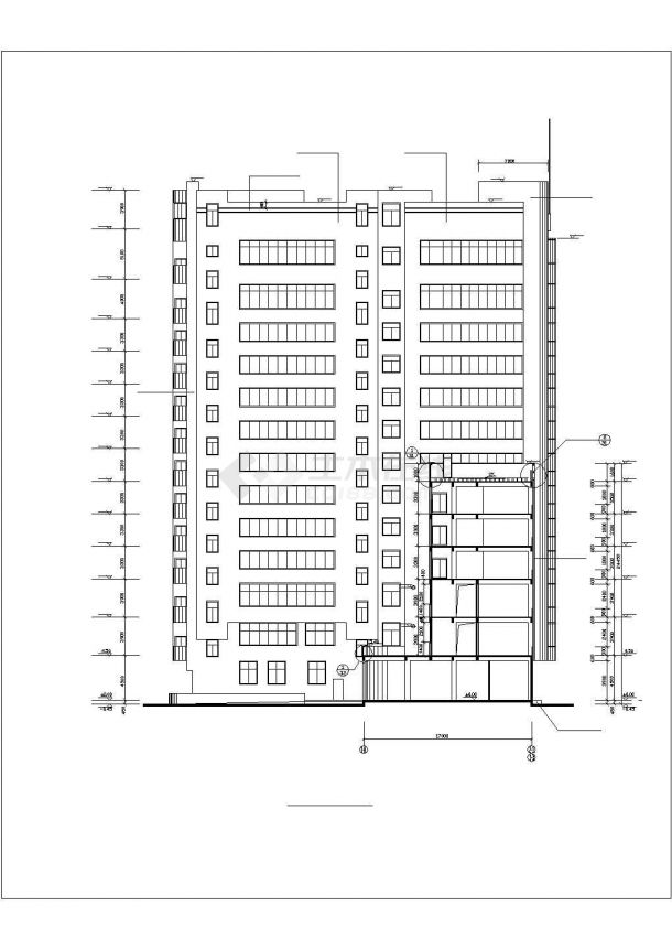 1.7万平米14层框架剪力墙结构商务酒店建筑设计CAD图纸（含夹层）-图二