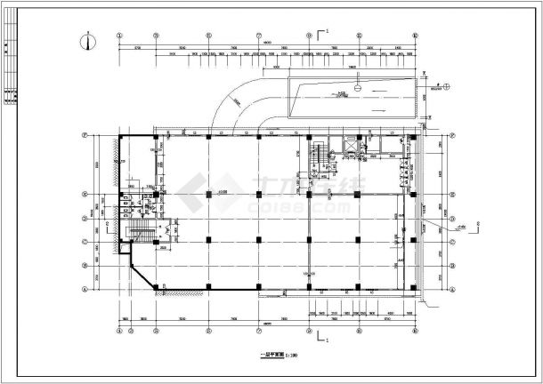占地1200平米8层框架结构商业综合楼建筑设计CAD图纸-图一