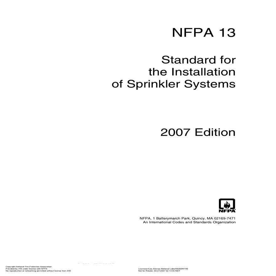 NFPA13  美国自动喷水灭火系统设计规范