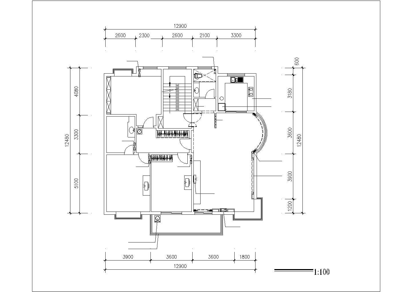 南京市玉山花园小区130平米户型装修施工设计CAD图纸