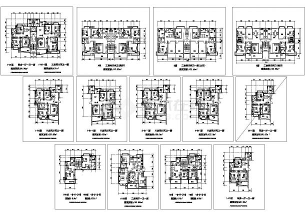 碧桂园小区住宅楼13套经典户型平面设计CAD施工图-图一