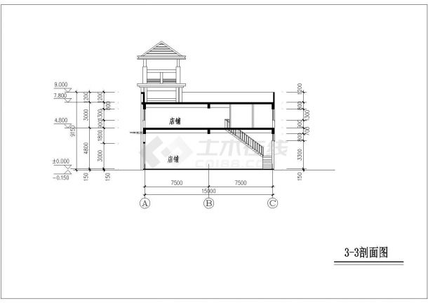 1.2万平米双层框架结构商业综合楼建筑设计CAD图纸-图一