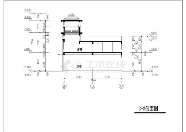 1.2万平米双层框架结构商业综合楼建筑设计CAD图纸-图二