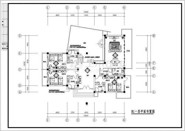 某双层框架结构别墅现代风格室内装修设计cad全套施工图（标注详细）-图一