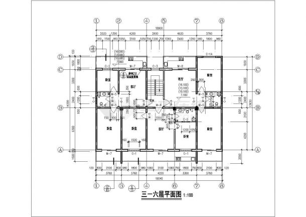 1400平米6层框混结构商住楼平面设计CAD图纸（底层门面商铺）-图一