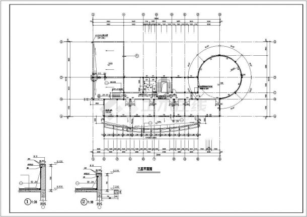 杭州某公司1500平米三层框架结构办公综合楼建筑设计CAD图纸-图二