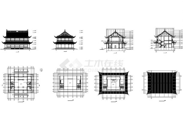 【杭州】某地景区仿古建筑施工设计cad图纸（含立面图，平面图）-图一