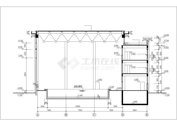 4200平米局部3层框架结构体育会所全套建筑设计CAD图纸-图二