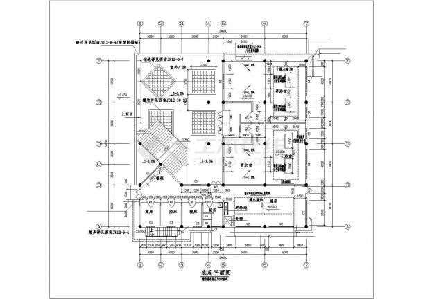 宁波市某中学1700平米2层框架结构学生食堂平面设计CAD图纸-图二