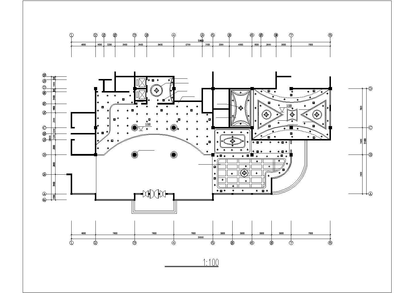 长春市某三星级酒店2层大堂装修施工设计CAD图纸