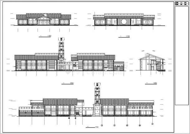 汾阳市某商业街1850平米2层扇形框架结构休闲会所建筑设计CAD图纸-图一