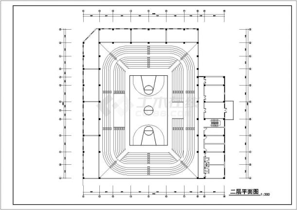 2层5800平米体育馆建筑方案设计图【1-2层平面 总平 1剖面】-图二