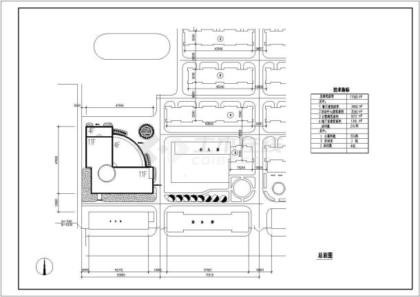 办公楼设计_某高层综合办公楼cad施工方案设计图纸(含技术指标和总平面图)-图一