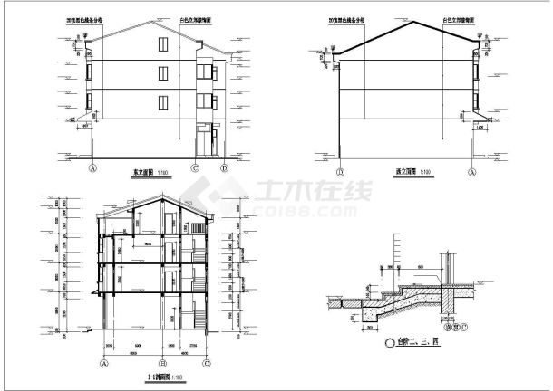 1500平米3+1层砖混结构临街商住楼建筑设计CAD图纸-图二