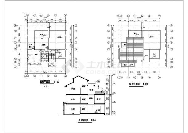 某三层框混结构中式古典风格别墅设计cad建筑方案图（甲级院设计）-图一
