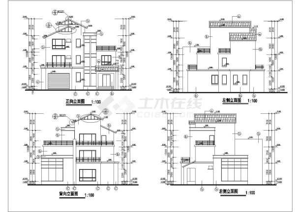 某三层框混结构中式古典风格别墅设计cad建筑方案图（甲级院设计）-图二