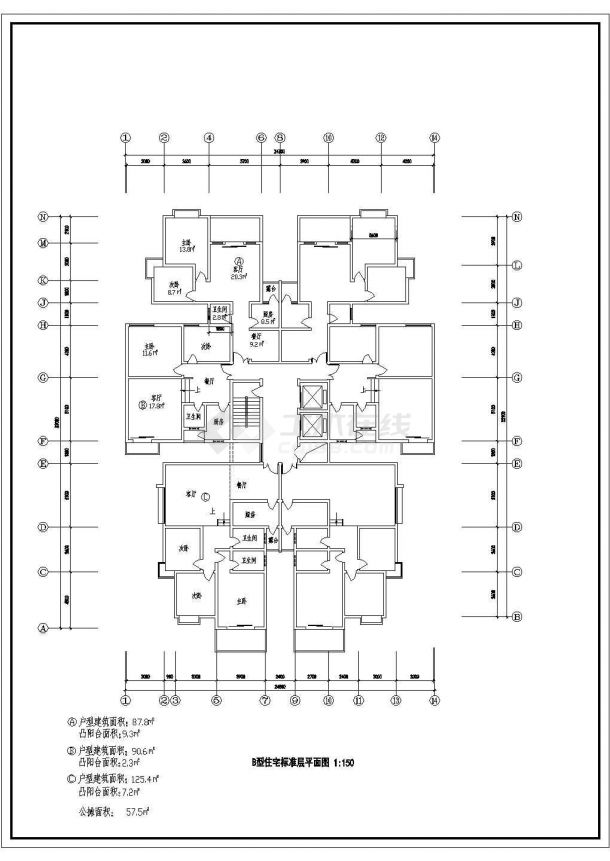 高层小区二期工程总平面图住宅建筑平面图-图二