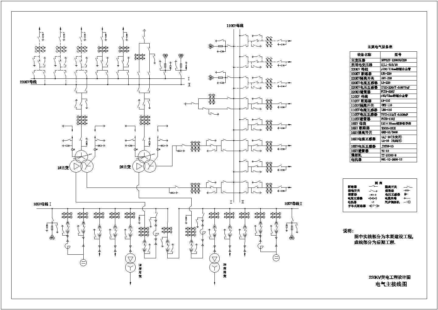 220Kv枢纽变电站主接线设计cad图，含设计说明