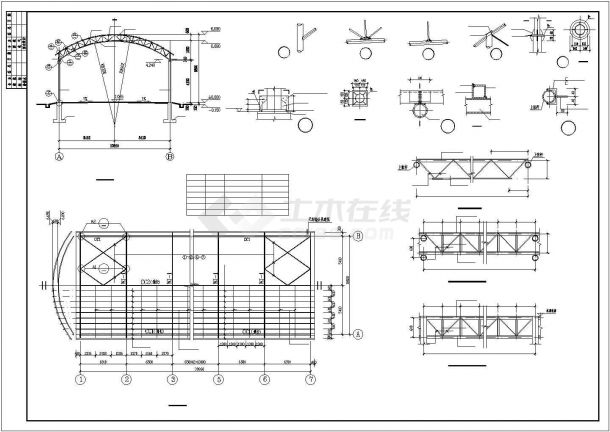 拱形钢桁架农贸市场结构施工图-图二