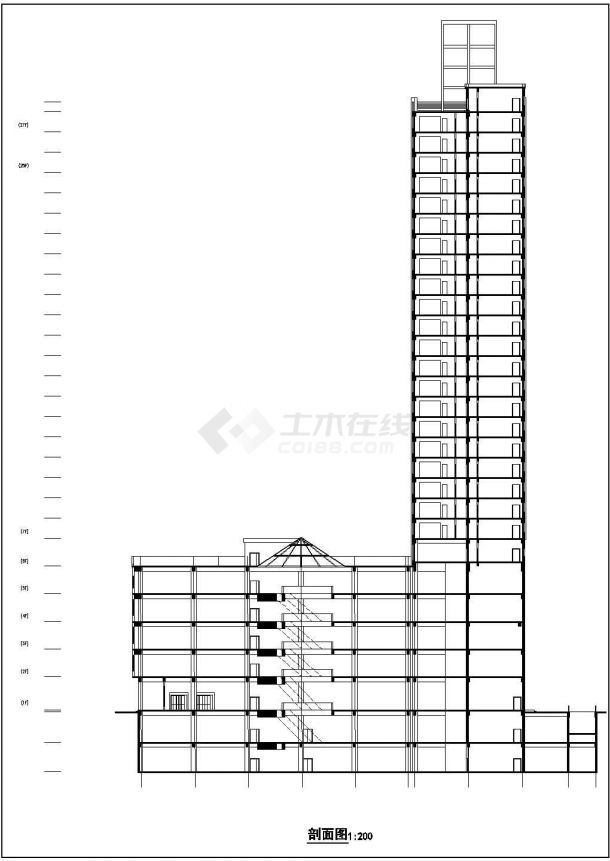 某高层综合商业建筑施工图纸（标注明细）-图二