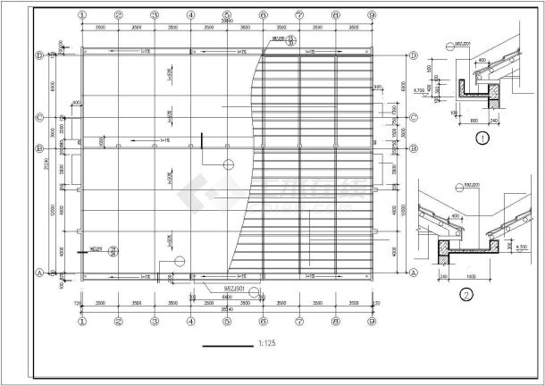 单层中学食堂建筑施工cad图，共四张-图二