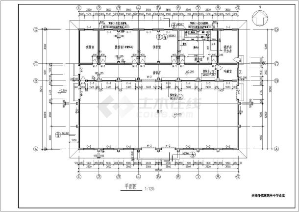 某中学食堂建筑施工CAD基础平面布置参考图-图二