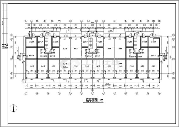 六层加1阁楼层框架结构3961平米三单元每单元2户对称户型CAD设计图纸-图二
