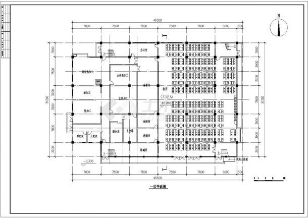 长46.5米 宽31.2米 2层学校食堂建筑施工图-图二
