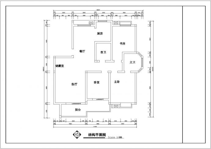 徐州居民三室二厅经典套房全套施工cad图_图1
