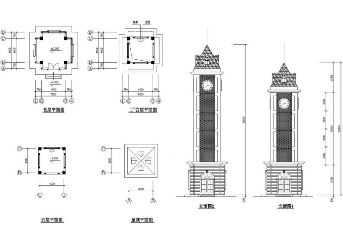 某地钟楼古建筑全套施工设计cad图（含二~四层平面图）_图1