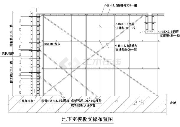 上海某大学新校区地下室模板支撑布置图-图一